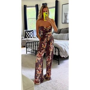 Strapless wide-leg jumpsuit, floral print